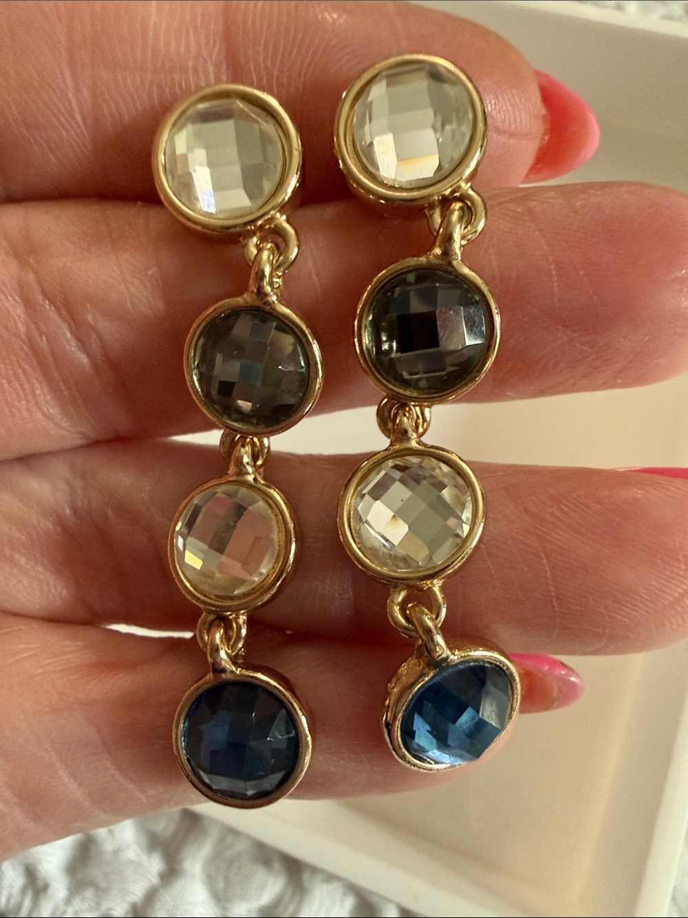 Gold-Tone Drop Earrings with Multicolor Faceted Stones